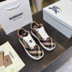 BURBERRY Check Leather Low-Top Sneakers 复古格纹拼色皮革低帮休闲运动鞋