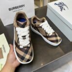BURBERRY Check Leather Low-Top Sneakers 复古格纹拼色皮革低帮休闲运动鞋 - 图片 4