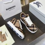 BURBERRY Check Leather Low-Top Sneakers 复古格纹拼色皮革低帮休闲运动鞋 - 图片 3