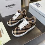 BURBERRY Check Leather Low-Top Sneakers 复古格纹拼色皮革低帮休闲运动鞋 - 图片 2