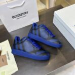 BURBERRY Check Leather Low-Top Sneakers 黑蓝皮革低帮休闲运动鞋 - 图片 4