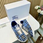 BURBERRY 皮革拼格纹 Terrace 运动鞋（男士 FW25 款）蓝色 - 图片 3