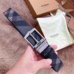 Burberry 男士双面格纹拼皮革针扣腰带 - Imagem 3