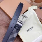 Burberry 男士双面格纹拼皮革针扣腰带 - Imagem 4