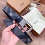 Burberry 男士双面格纹拼皮革针扣腰带