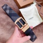 Burberry 男士双面格纹拼皮革针扣腰带  金色扣 - 图片 2
