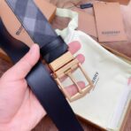 Burberry 男士双面格纹拼皮革针扣腰带  金色扣 - 图片 4