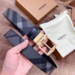 Burberry 男士双面格纹拼皮革针扣腰带  金色扣 - 图片 3