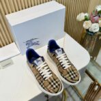 Burberry BOX 系列格纹低帮运动鞋（浅驼色格纹配蓝色细节款）