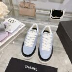 CHANEL 2023B 秋冬系列帆布皮革拼接厚底休闲板鞋（蓝色）