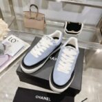CHANEL 2023B 秋冬系列帆布皮革拼接厚底休闲板鞋（蓝色） - 图片 2