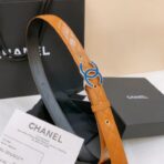 CHANEL（香奈儿）棕色菱格纹皮革蓝色双 C 水钻扣腰带 - 图片 2