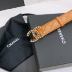 CHANEL（香奈儿）棕色菱格纹皮革铆钉双 C 扣腰带 - 图片 2