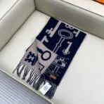 爱马仕 H钥匙双面羊绒围巾 深蓝色款 - Image 2