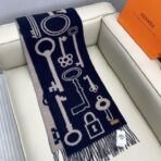 爱马仕 H钥匙双面羊绒围巾 深蓝色款 - Image 4