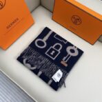 爱马仕 H钥匙双面羊绒围巾 深蓝色款