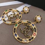 Chanel 21fw 中古系列 珍珠彩钻珐琅双C大耳环 - 图片 2