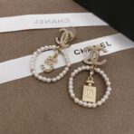 Chanel圆环珍珠双C5字香水瓶吊坠耳环 - 图片 2