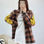 Chorme Hearts克罗心CH 23新款 手臂印花格子棉服橙黄