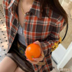 Chorme Hearts克罗心CH 23新款 手臂印花格子棉服橙黄 - 图片 4