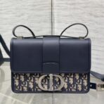 Christian Dior Bobby Medium 蓝色 Oblique 老花帆布配皮银扣单肩斜挎包