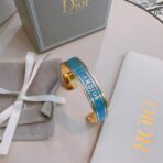 Christian Dior 蓝色珐琅金色饰面开口手镯 - 图片 3