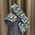 Dior 双面腰带 35 毫米 黑色 Oblique 印花面料和黑色粒面牛皮革