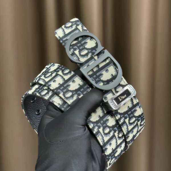 Dior 双面腰带 35 毫米 黑色 Oblique 印花面料和黑色粒面牛皮革