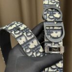 Dior 双面腰带 35 毫米 黑色 Oblique 印花面料和黑色粒面牛皮革 - 图片 3