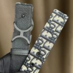 Dior 双面腰带 35 毫米 黑色 Oblique 印花面料和黑色粒面牛皮革 - 图片 4