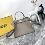 FENDI 芬迪 Selleria 系列灰色小牛皮手工外缝小猫包