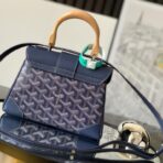 Goyard Saïgon Souple Mini 深蓝色 Goyardine 帆布配皮木柄单肩斜挎包 - Image 2