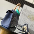 Goyard Saïgon Souple Mini 深蓝色 Goyardine 帆布配皮木柄单肩斜挎包 - Image 3