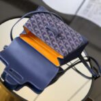 Goyard Saïgon Souple Mini 深蓝色 Goyardine 帆布配皮木柄单肩斜挎包 - Image 4