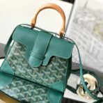 Goyard Saïgon Souple Mini 绿色 Goyardine 帆布配皮木柄单肩斜挎包