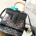 Goyard Saïgon Souple Mini 黑色 Goyardine 帆布配皮木柄单肩斜挎包
