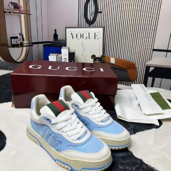 Gucci Screener GG Mesh Platform Sneakers 蓝白拼色双 G 网纱厚底板鞋