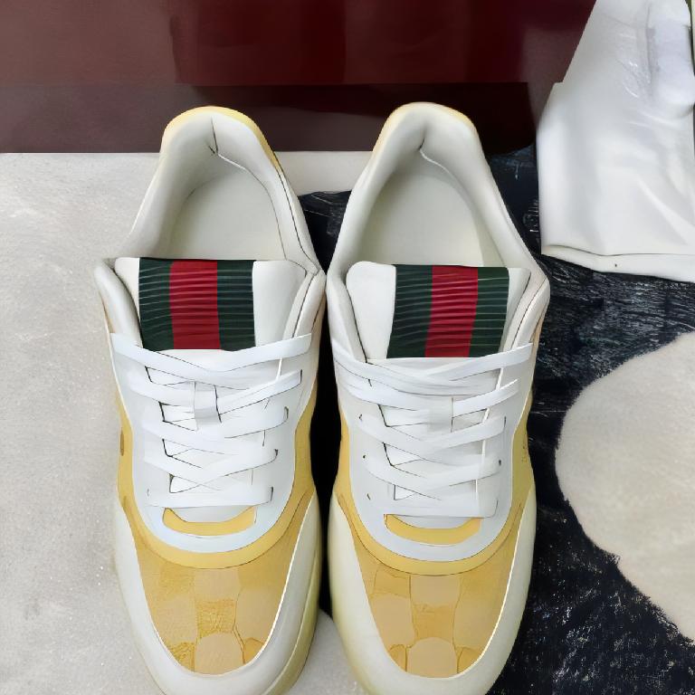 Gucci Screener GG Mesh Platform Sneakers 黄白拼色双 G 网纱厚底板鞋1_00006_ Gucci Screener GG Mesh Platform Sneakers 黄白拼色双 G 网纱厚底板鞋 - Imagem 1