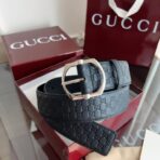 Gucci Signature 压纹皮革方形扣腰带