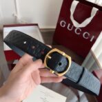 Gucci Signature 压纹皮革方形扣腰带 （金扣） - Image 3