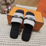 爱马仕 Empire 系列 Kelly 扣拼布穆勒拖鞋 灰色 - 图片 2