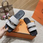 爱马仕 Empire 系列 Kelly 扣拼布穆勒拖鞋 灰色 - 图片 3