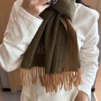 Hermes · 爱马仕 双边配色围巾 草绿色款 - 图片 2