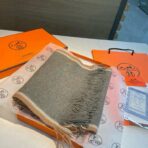 Hermes 爱马仕同步专柜 高端羊绒针织围巾 灰色款