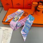 Hermes爱马仕Twilly小丝巾 粉蓝撞色款 - 图片 3