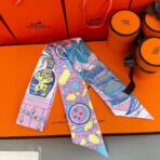 Hermes爱马仕Twilly小丝巾 粉蓝撞色款 - 图片 2