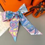 Hermes爱马仕Twilly小丝巾 粉蓝撞色款 - 图片 4