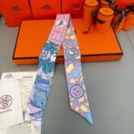 Hermes爱马仕Twilly小丝巾 粉蓝撞色款