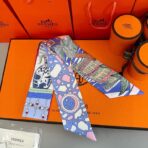 Hermes爱马仕Twilly小丝巾 蓝绿撞色款 - Imagem 4