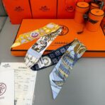 Hermes爱马仕Twilly小丝巾 黄蓝撞色款 - 图片 4